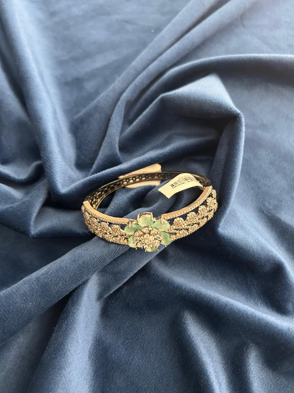 Mint Green Floral CZ Openable Bracelet Gold Finish | Sizes 2.4 | 2.6 | 2.8