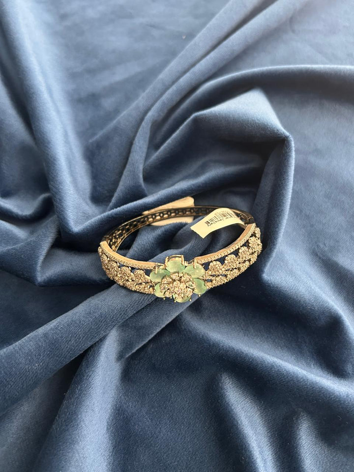 Mint Green Floral CZ Openable Bracelet Gold Finish | Sizes 2.4 | 2.6 | 2.8