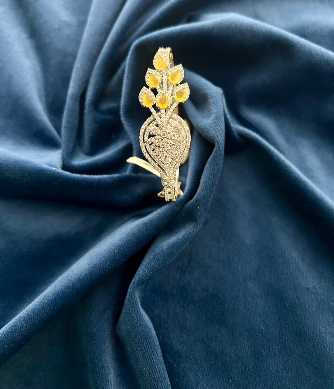 Elegant Openable CZ Diamond Bracelet with Yellow Stones – Sizes 2.4 | 2.6 | 2.8