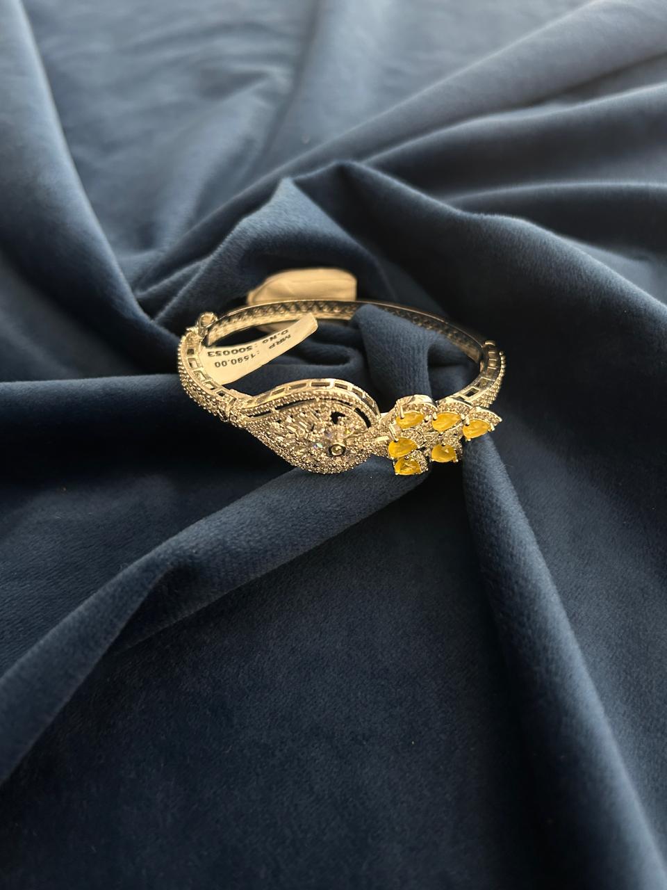 Elegant Openable CZ Diamond Bracelet with Yellow Stones – Sizes 2.4 | 2.6 | 2.8