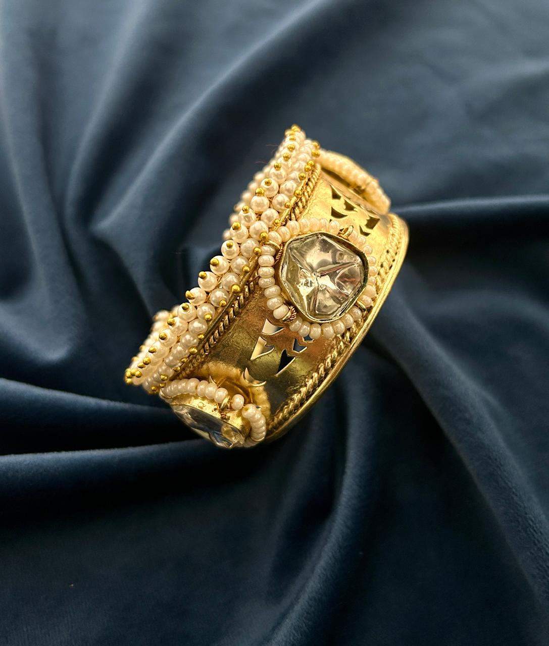 Premium Kundan Pearl Antique Gold Bracelet Bridal & Heritage Collection