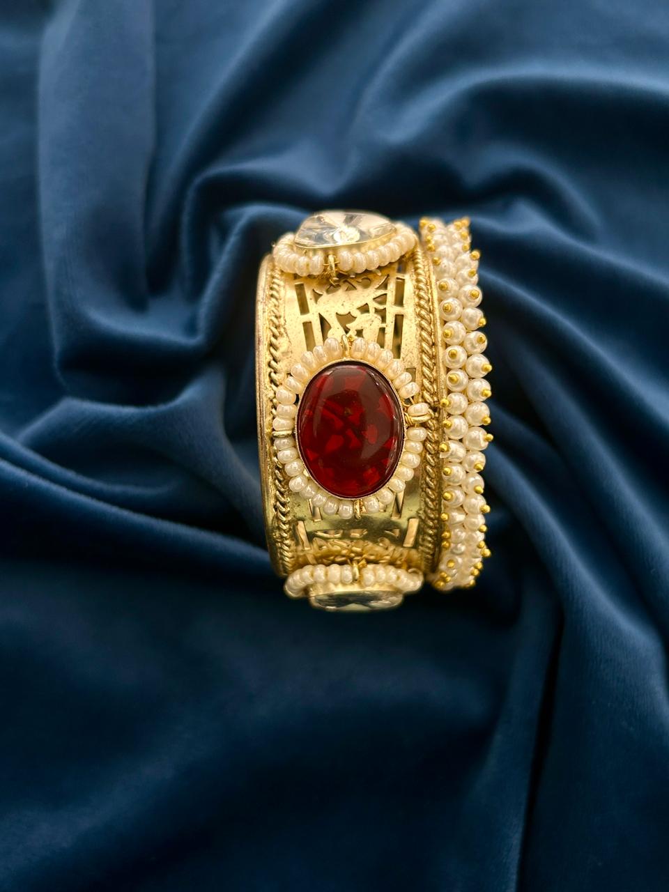 Royal Ruby Kundan Antique Gold Bracelet Bridal & Festive Wear