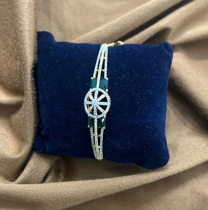 Elegant Green Stone CZ Diamond Open Bracelet Premium Gold Finish