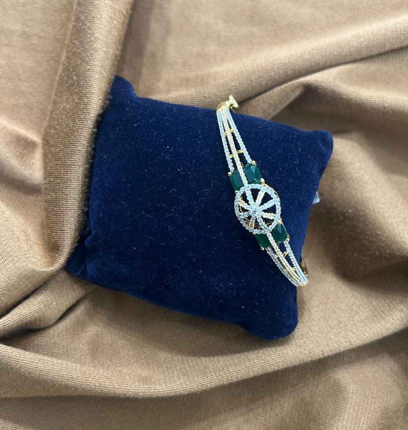 Elegant Green Stone CZ Diamond Open Bracelet Premium Gold Finish