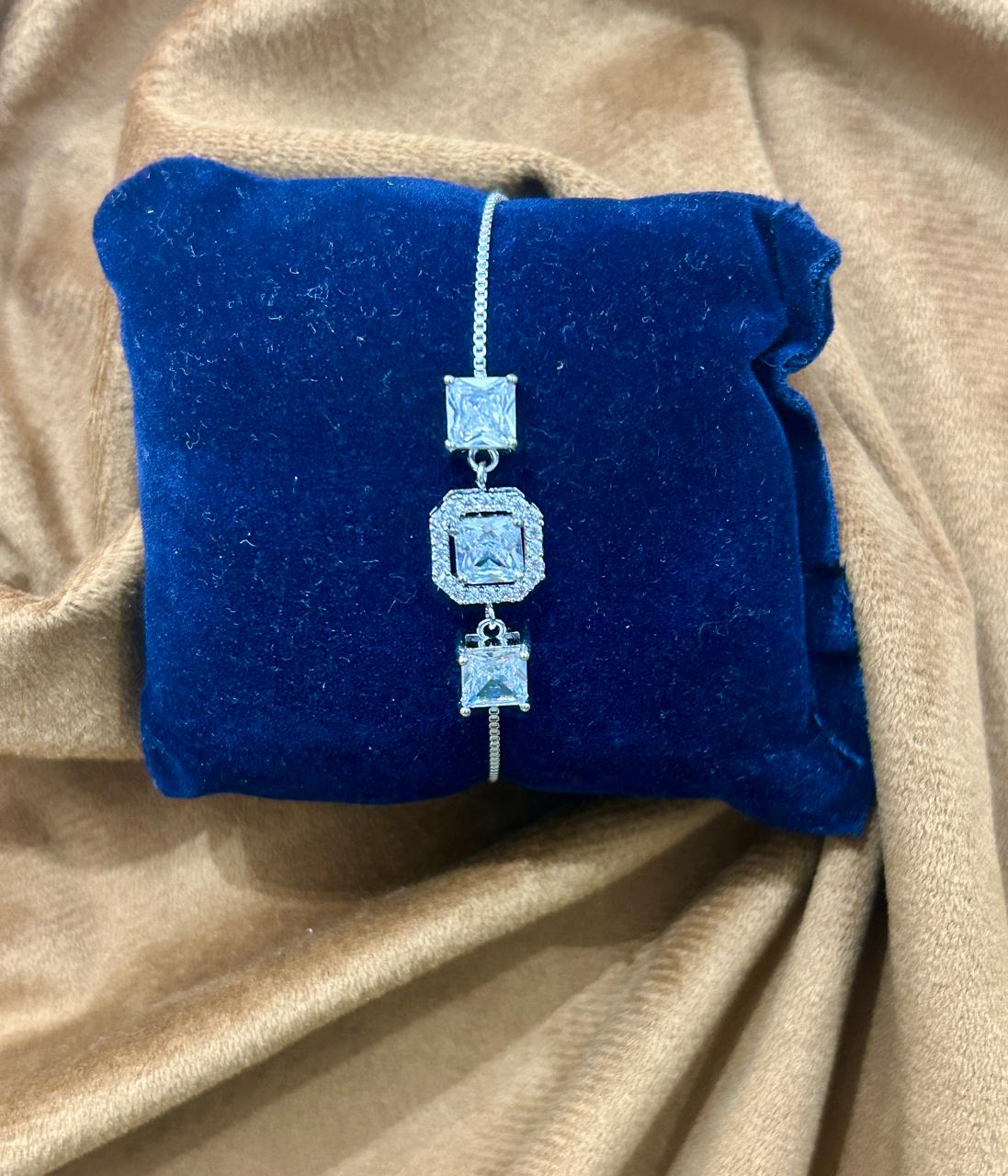 Triple Square-Cut CZ Adjustable Bracelet – Premium Diamond Look