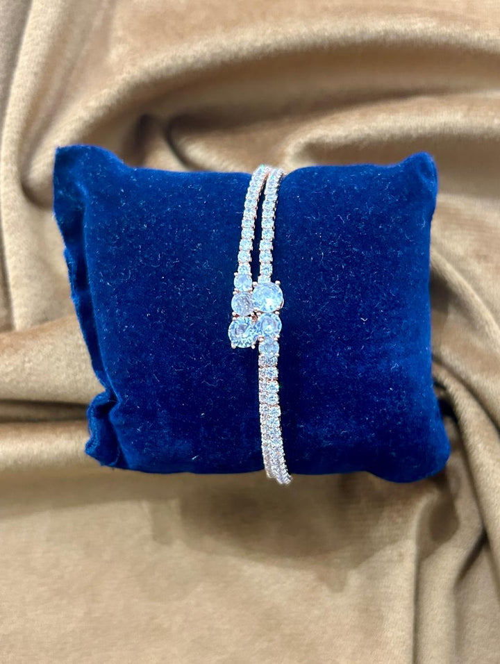 Premium Rose Gold Double-Line CZ Bangles Elegant Diamond Look Set