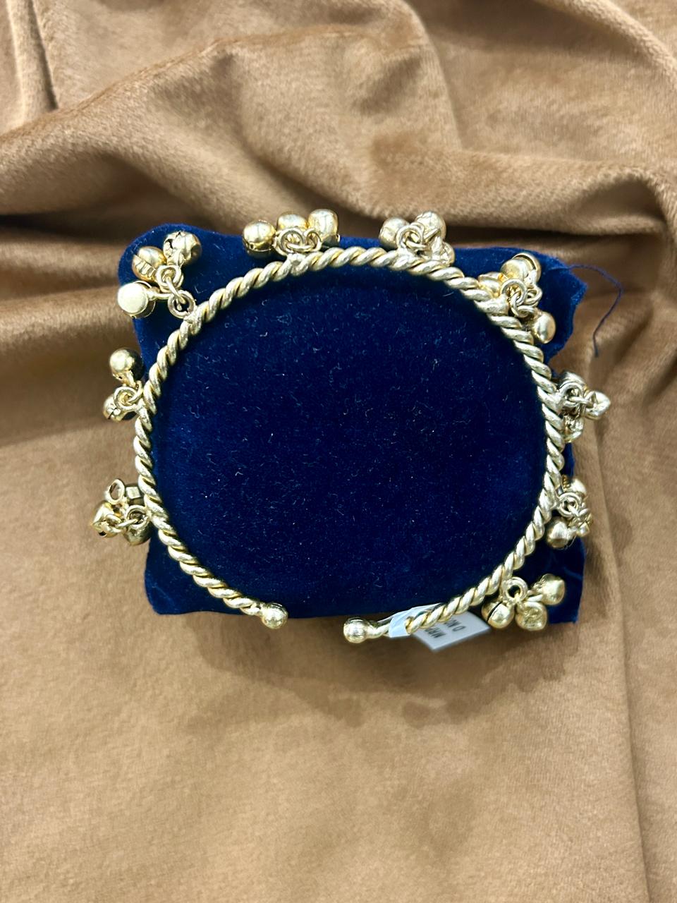 Traditional Gold-Tone Twisted Kada with Ghungroo Charms Ethnic Women’s Bangle