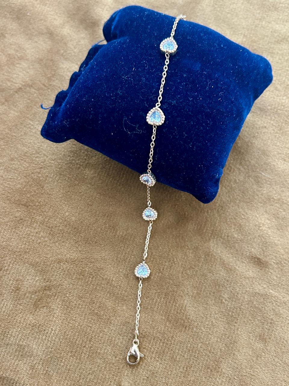 Iridescent Heart Stone Bracelet Silver Plated Colour Spark Heart Chain