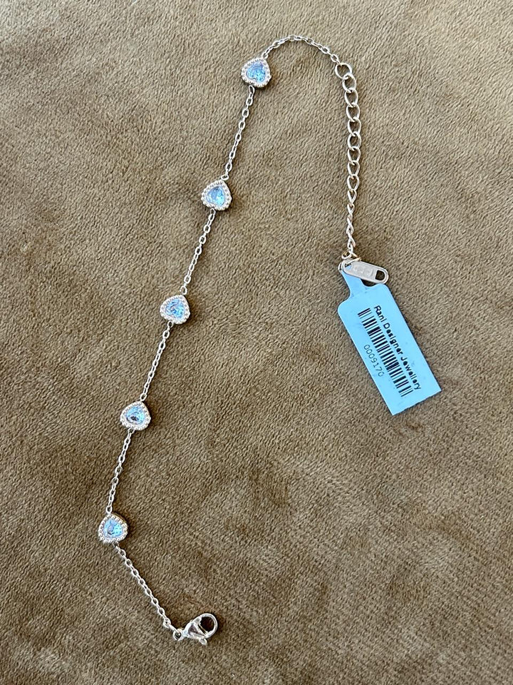 Iridescent Heart Stone Bracelet Silver Plated Colour Spark Heart Chain