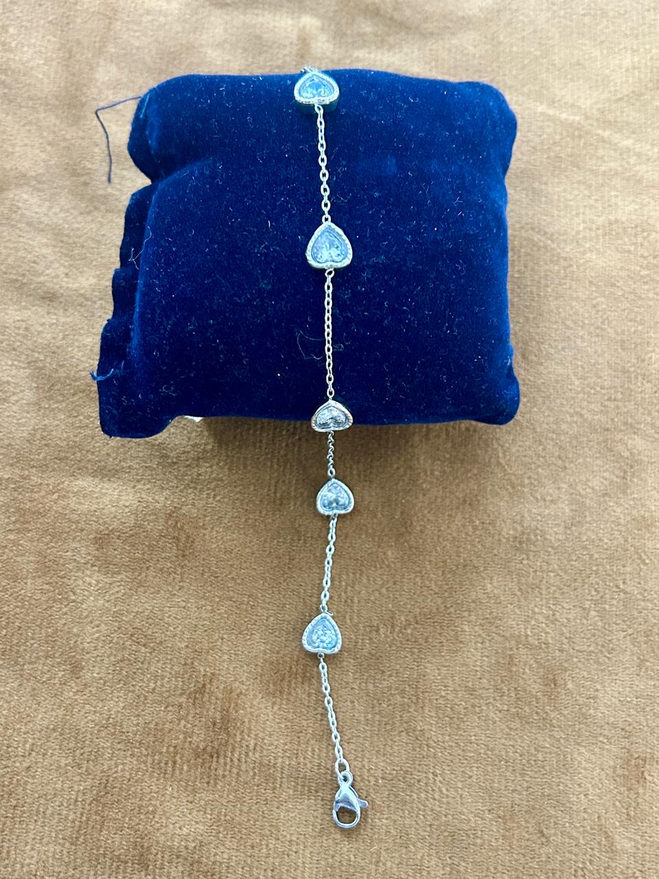 Sparkling Heart CZ Bracelet Silver Plated Elegant Chain Bracelet