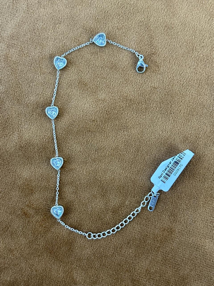 Sparkling Heart CZ Bracelet Silver Plated Elegant Chain Bracelet
