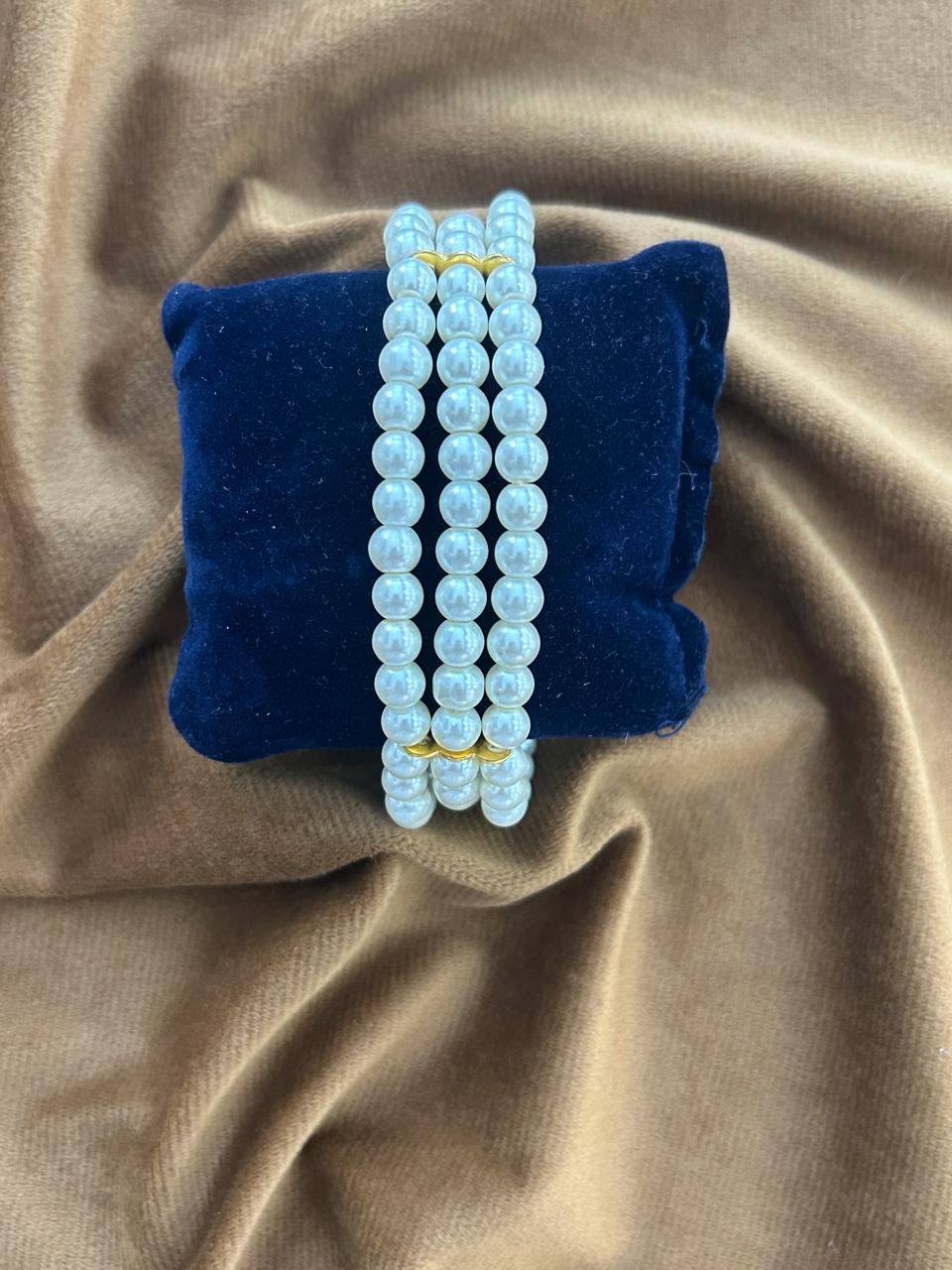 Triple Layer Pearl Elegance Bracelet Classic White Pearls with Gold Detailing