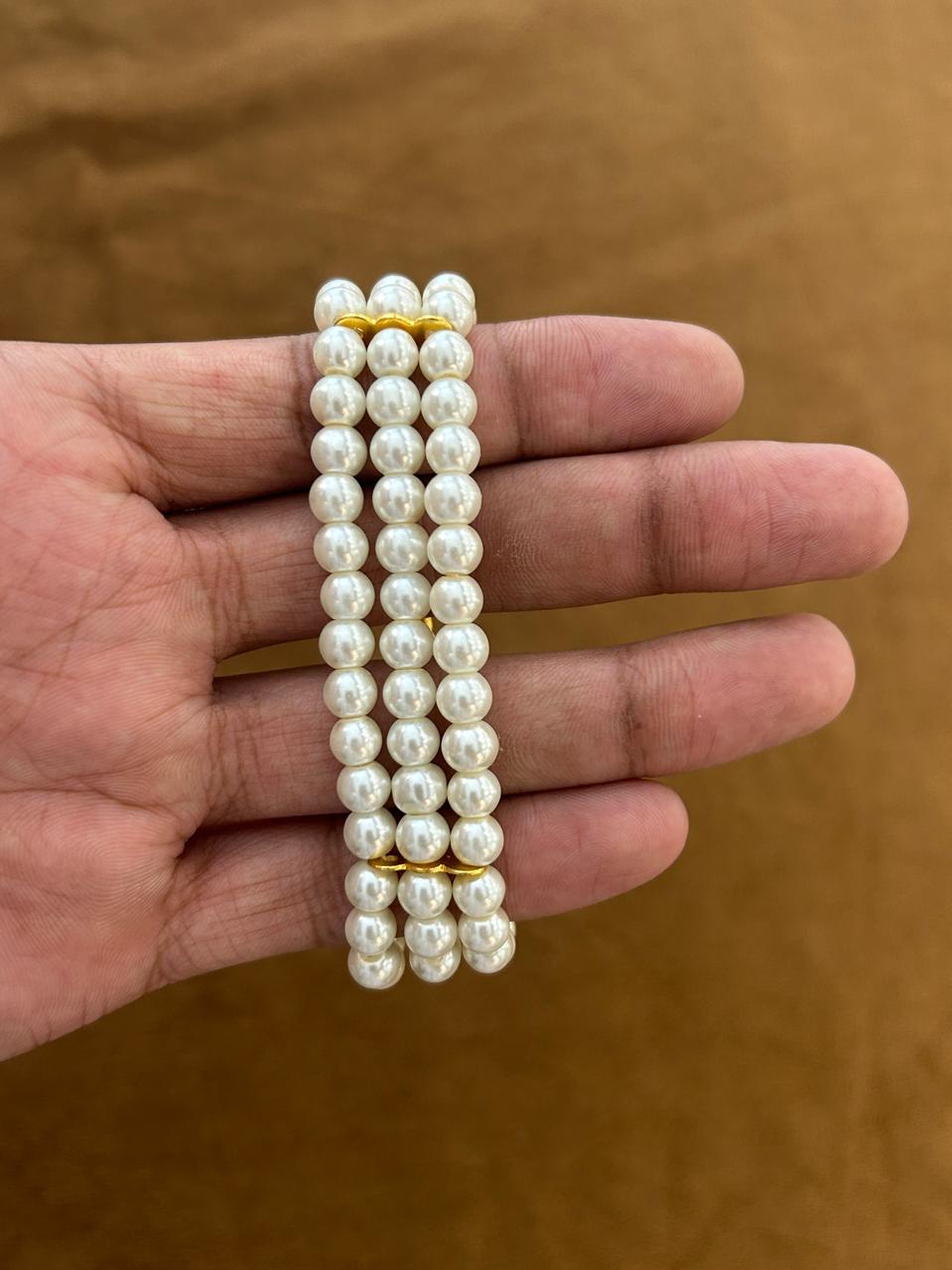 Triple Layer Pearl Elegance Bracelet Classic White Pearls with Gold Detailing