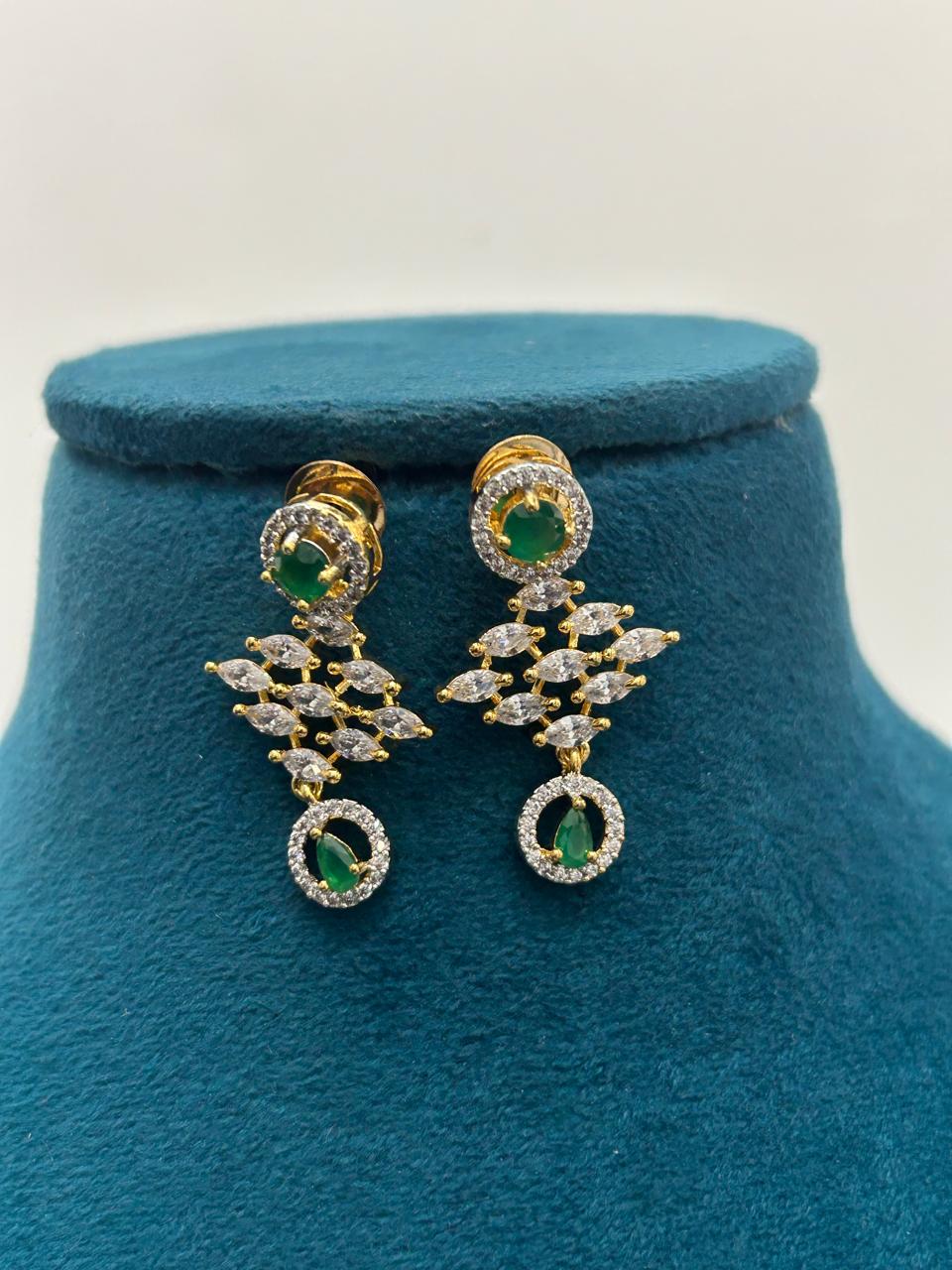 Elegant Gold & CZ Emerald Stone Necklace Set