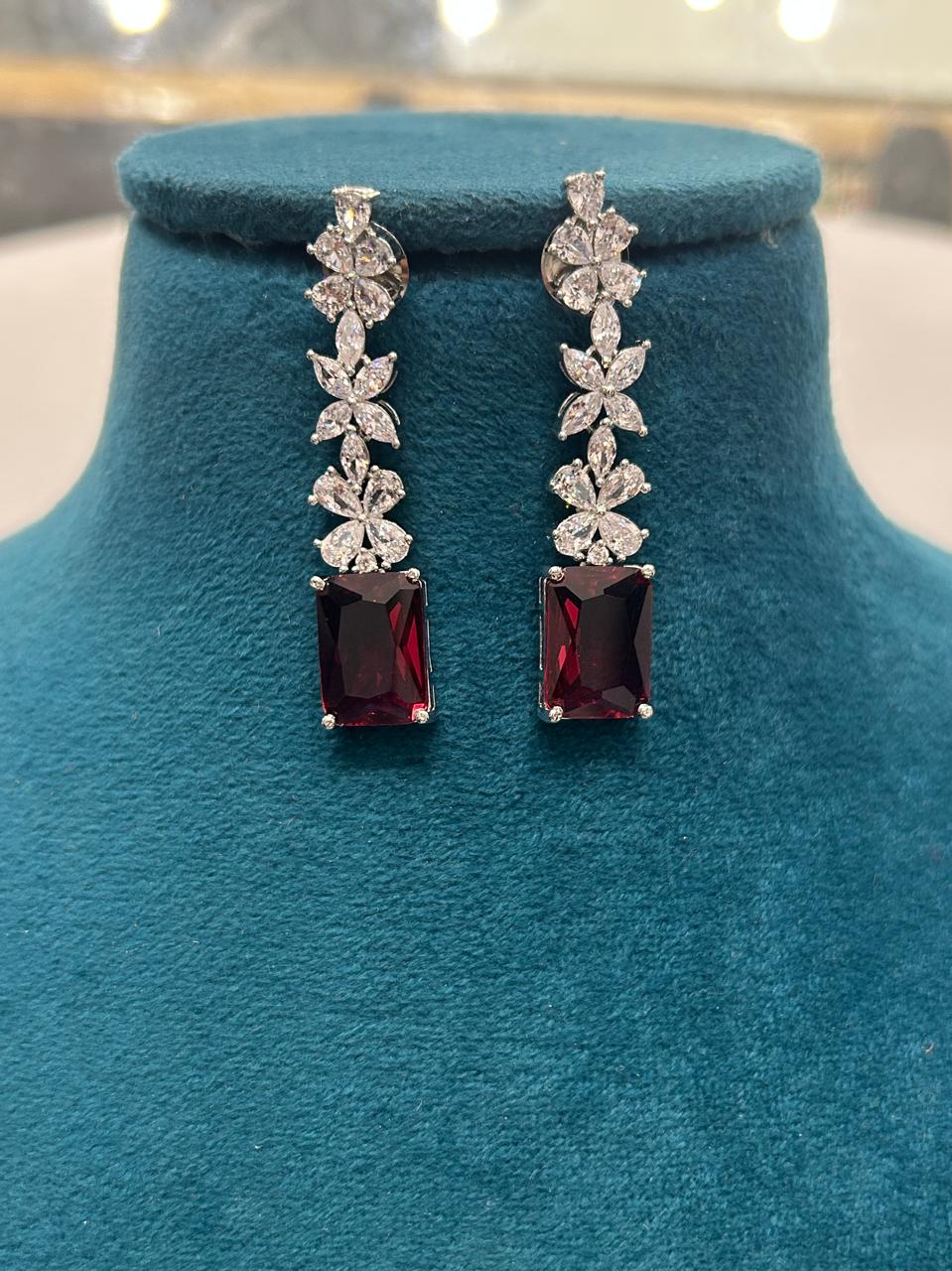 Double Layer CZ Diamond & Ruby Pendant Necklace Set