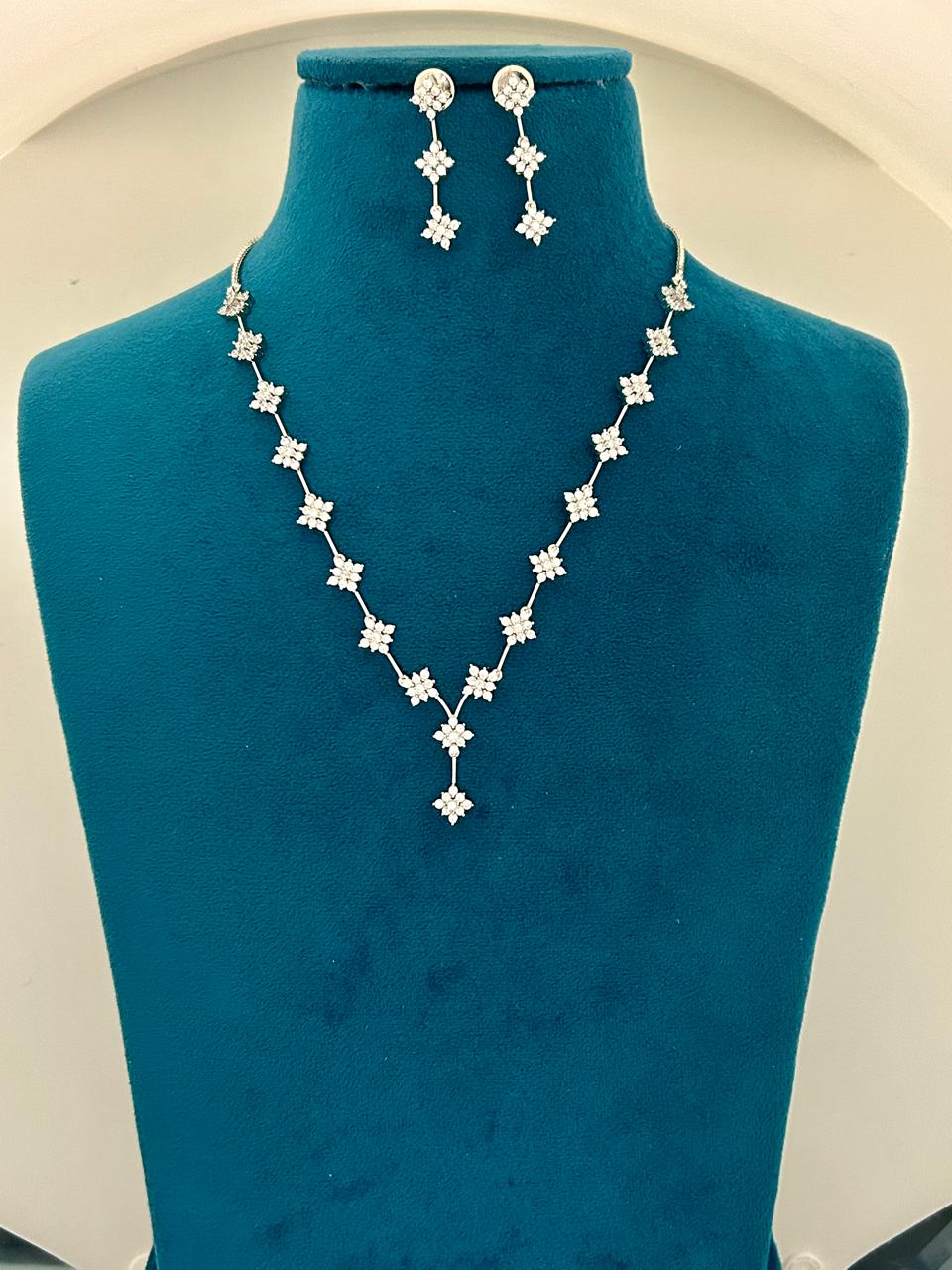 Delicate CZ Diamond Flower Necklace Set