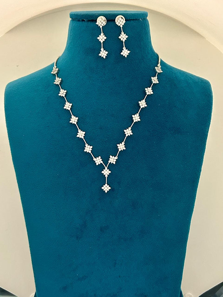 Delicate CZ Diamond Flower Necklace Set