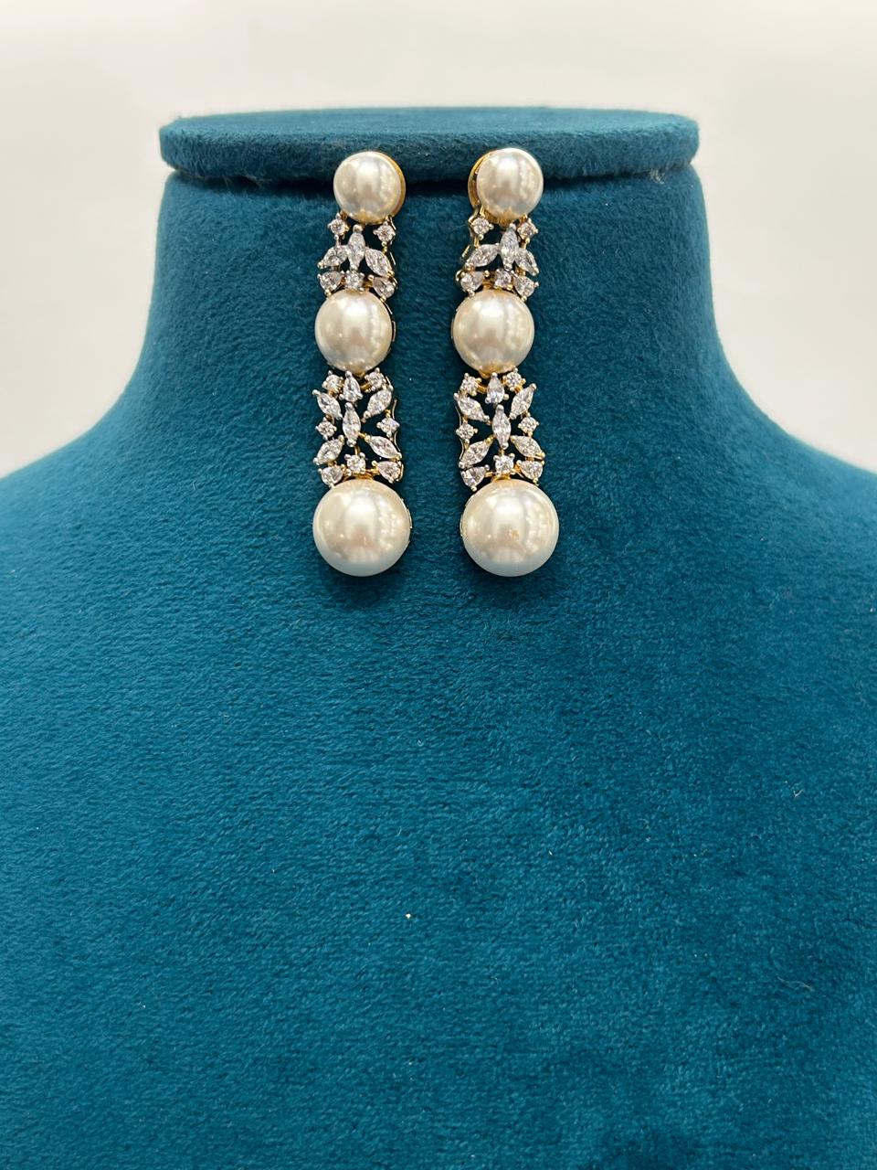 Elegant Pearl & CZ Diamond Necklace Set