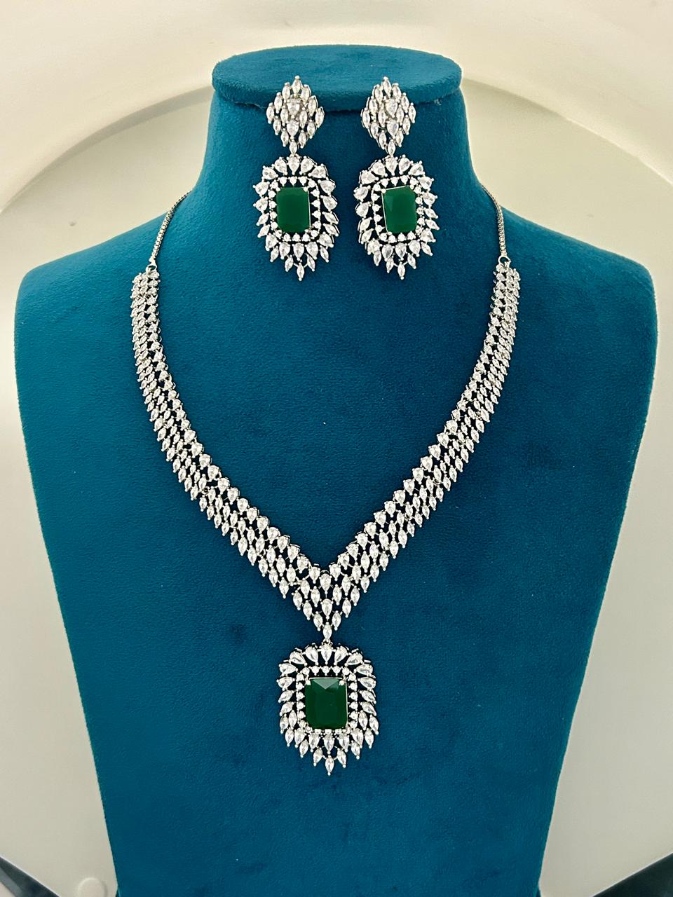 Emerald CZ Diamond Premium Bridal Necklace Set