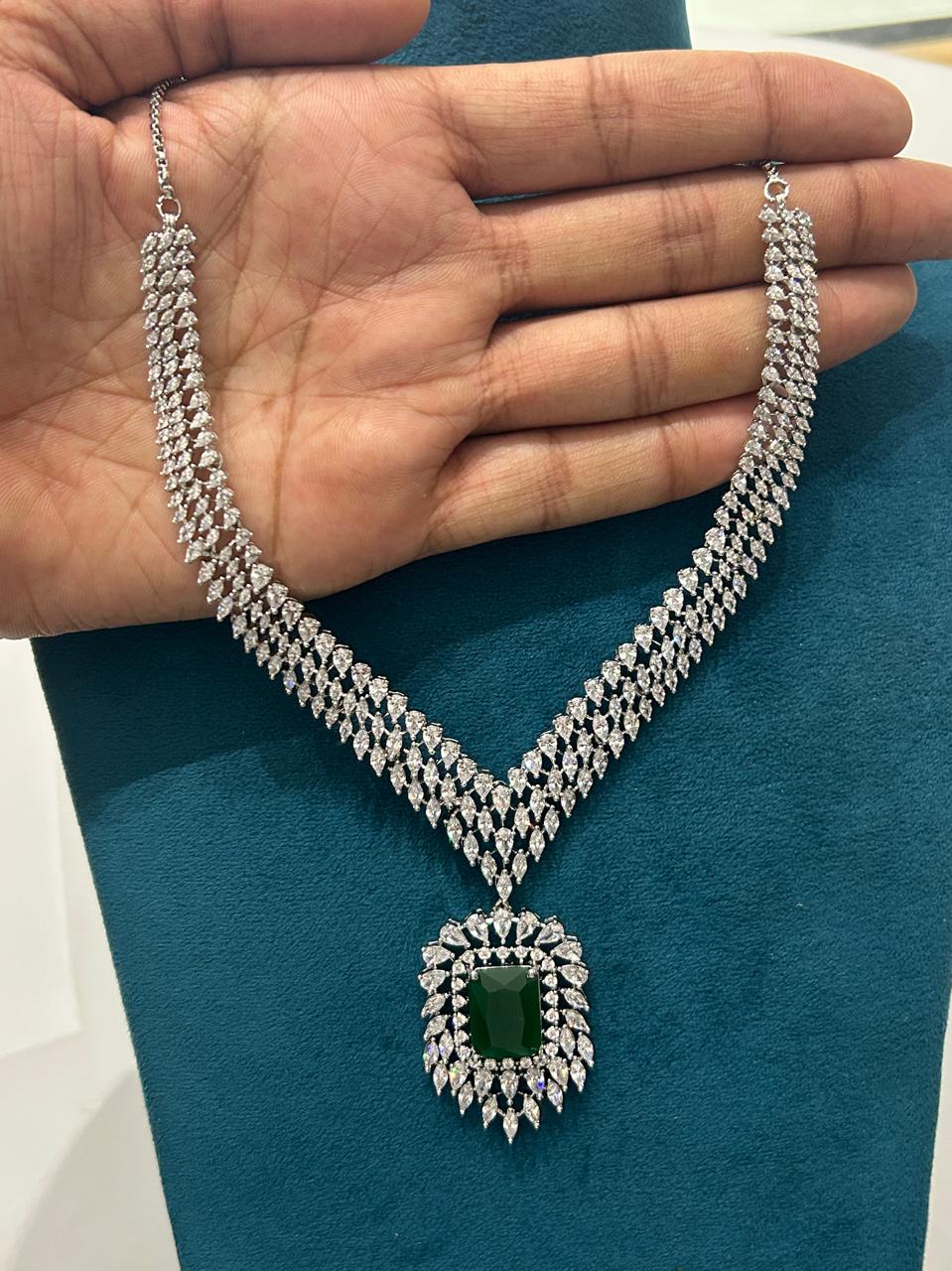 Emerald CZ Diamond Premium Bridal Necklace Set