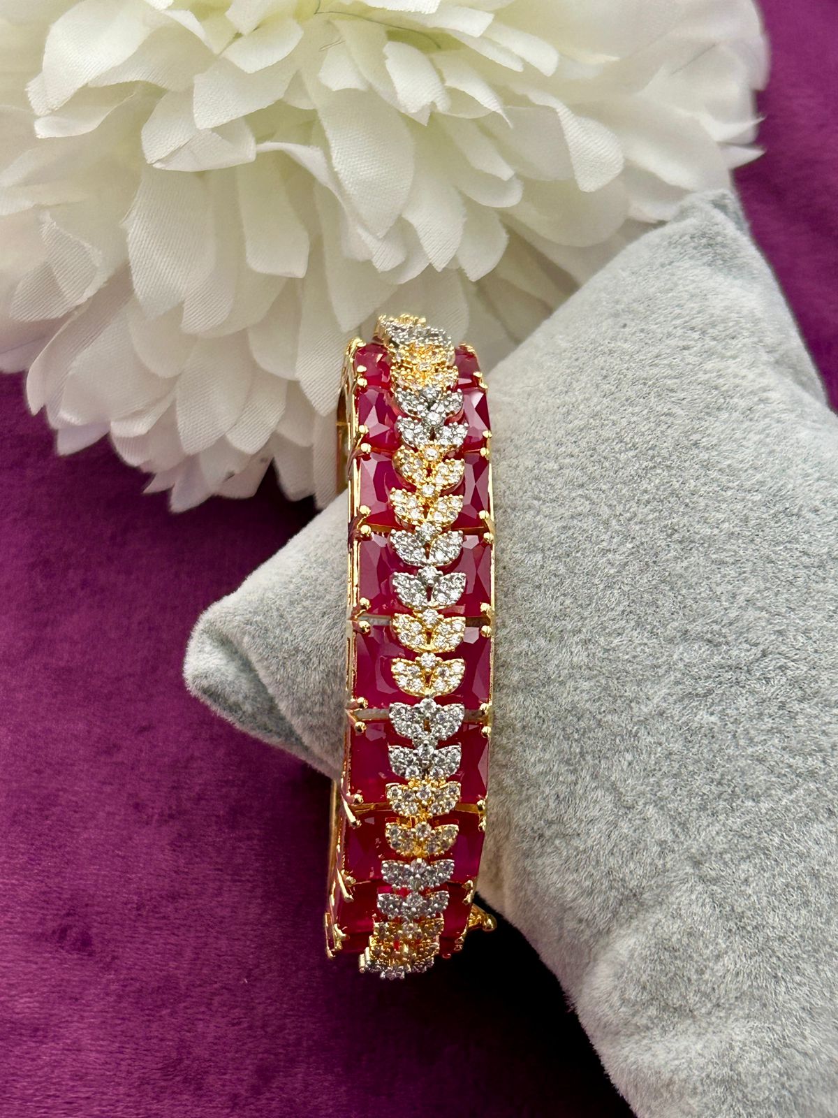 Premium Ruby Stone Sparkle Openable Bracelet Gold Finish