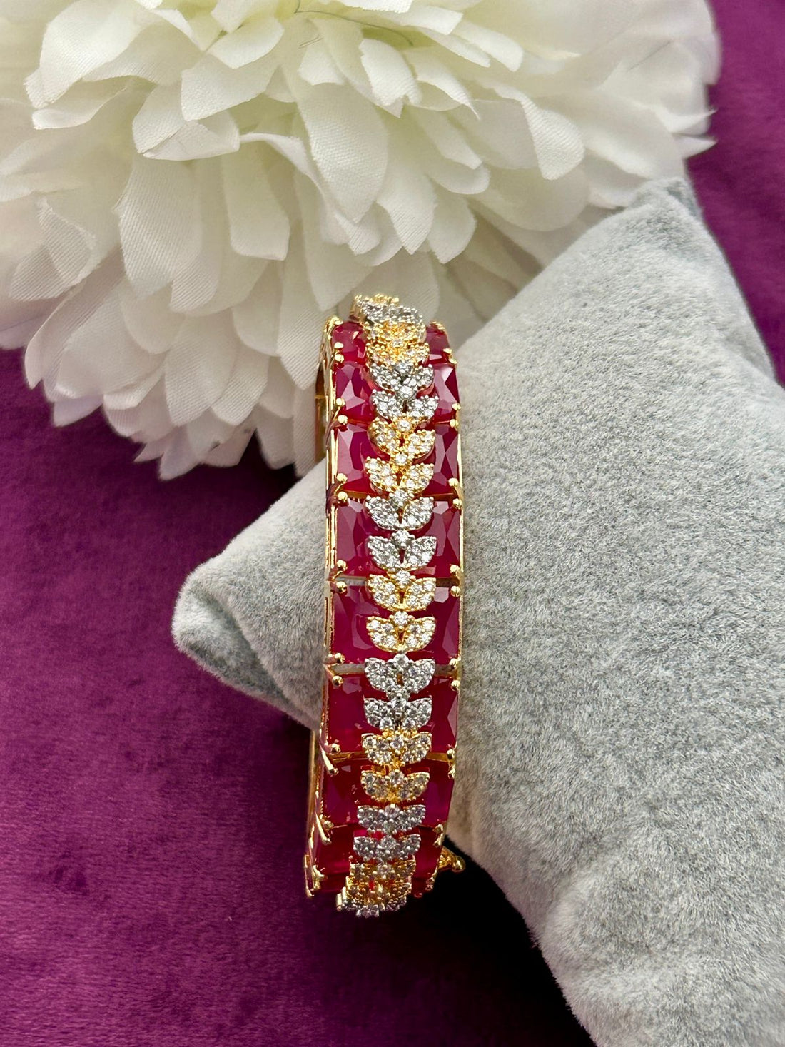Premium Ruby Stone Sparkle Openable Bracelet Gold Finish