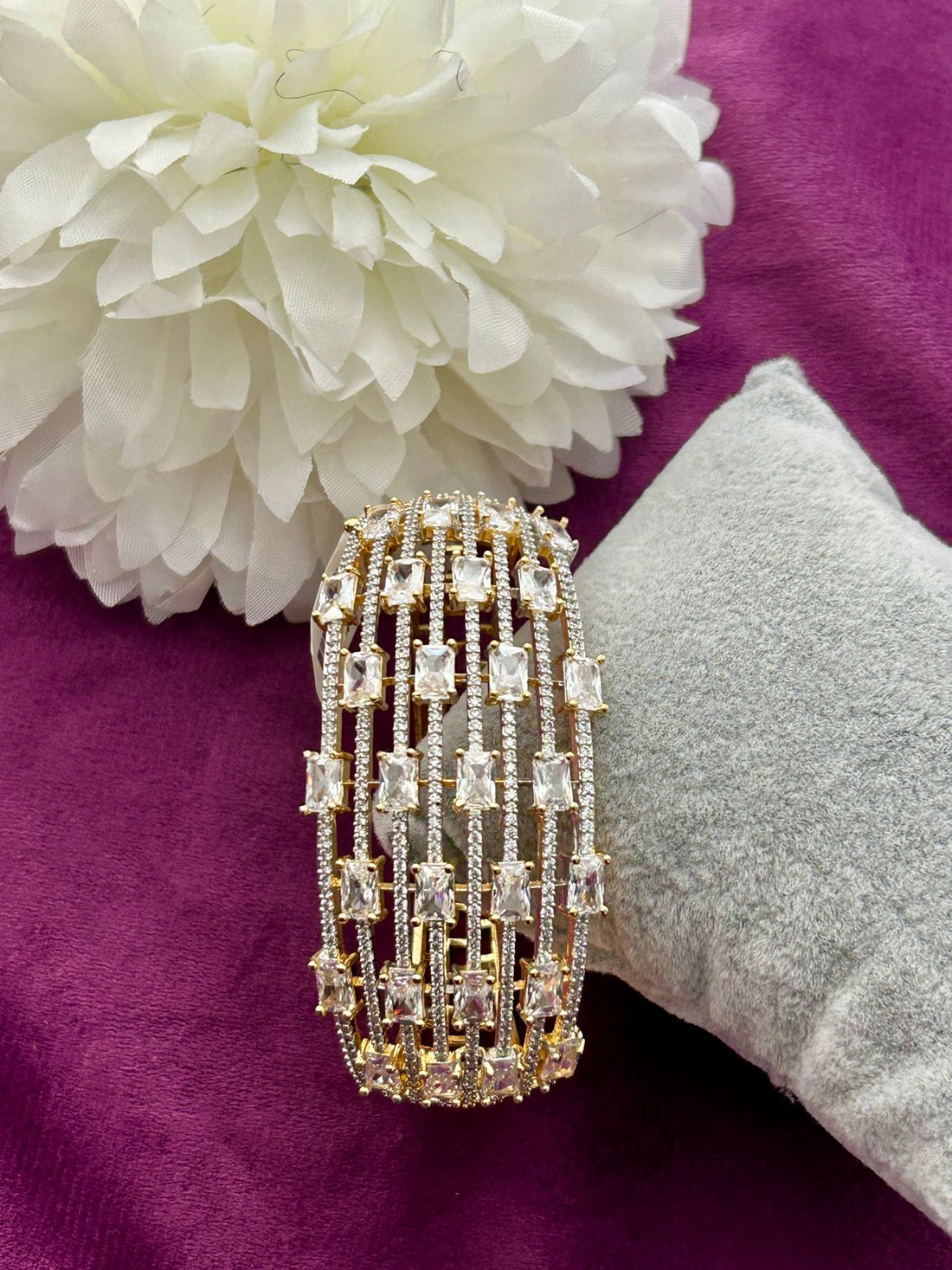 Premium American Diamond Multi-Line Openable Bracelet Gold Finish