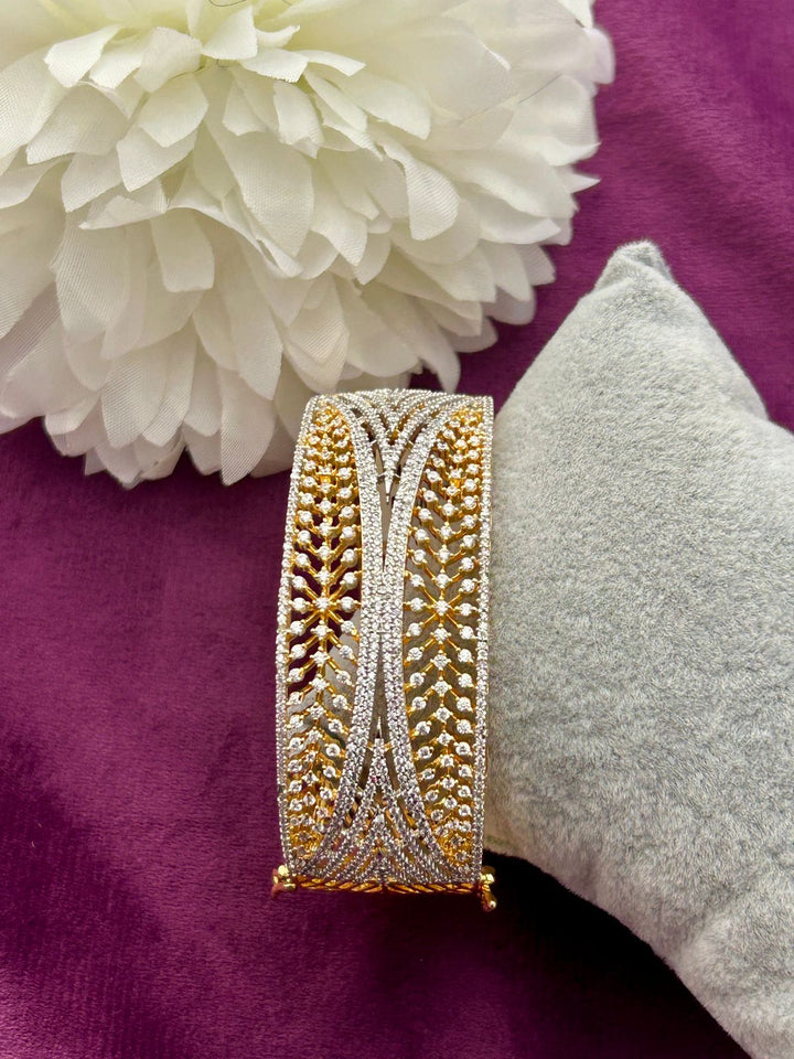 Premium Two-Tone American Diamond Designer Openable Bracelet Gold & Silver Finish