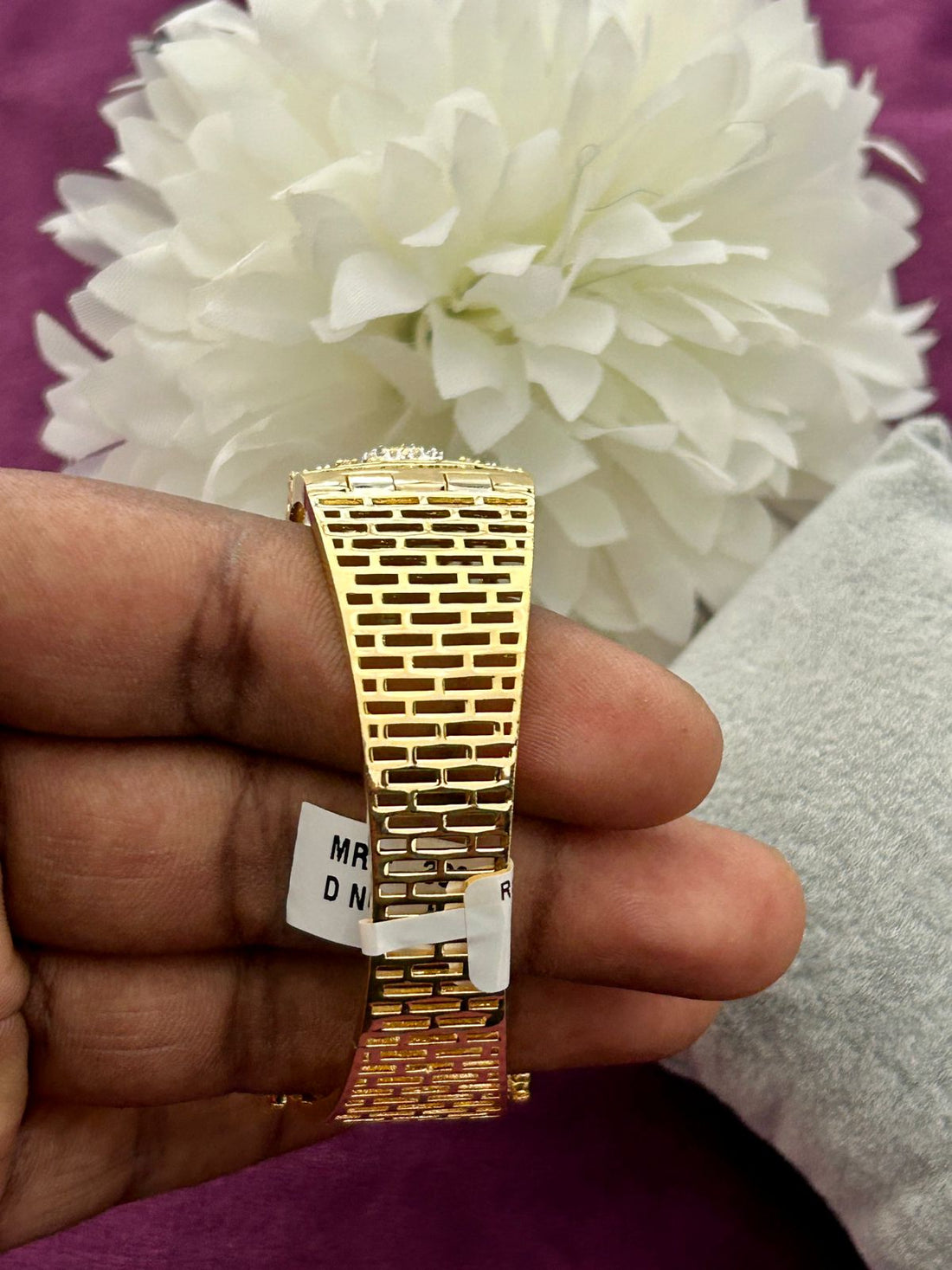 Premium Square-Cut American Diamond Multi-Line Openable Bracelet  Gold Finish