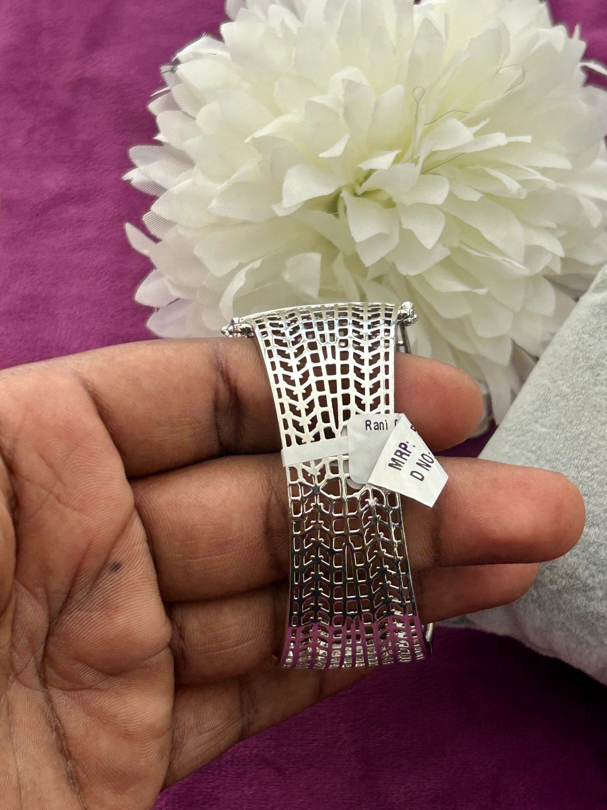 Premium Blue Stone American Diamond Openable Bracelet Silver Finish