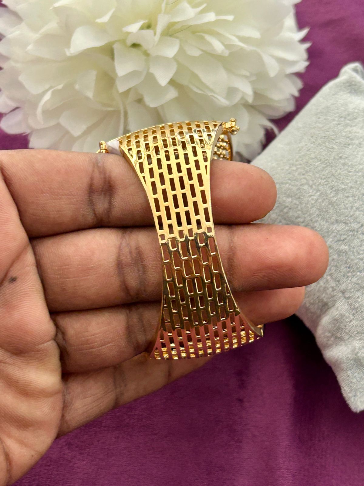 Premium Floral American Diamond Grand Openable Bracelet Gold Finish