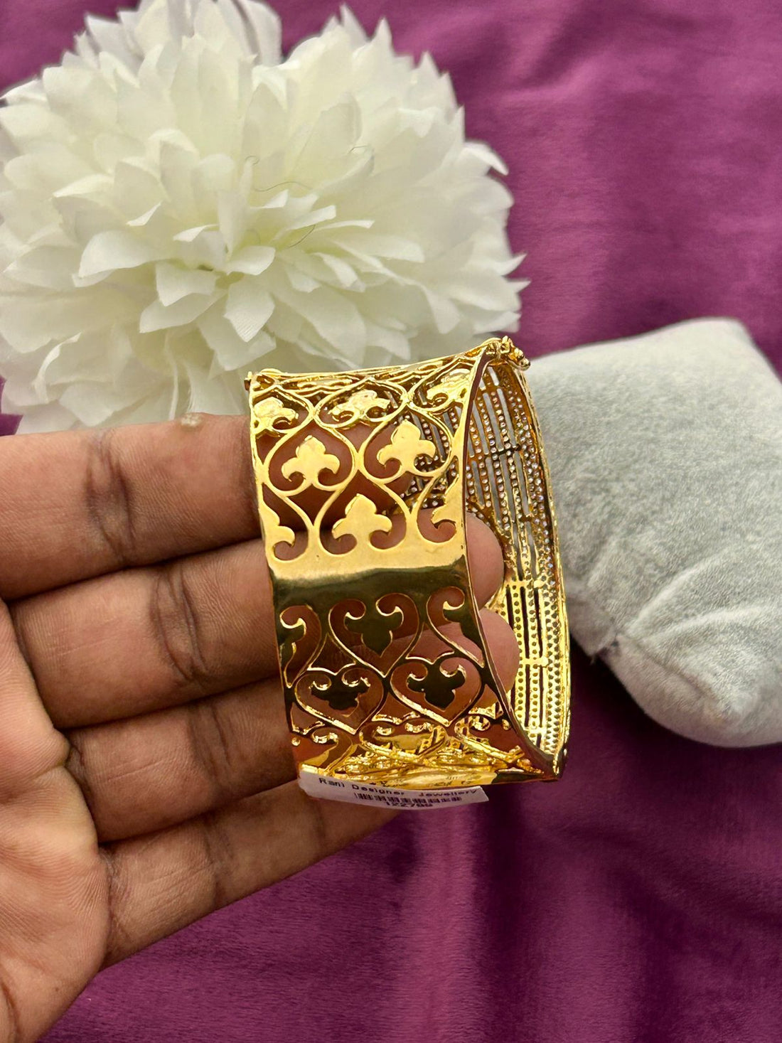 Premium Ruby Stone American Diamond Grand Openable Bracelet Gold & Silver Finish