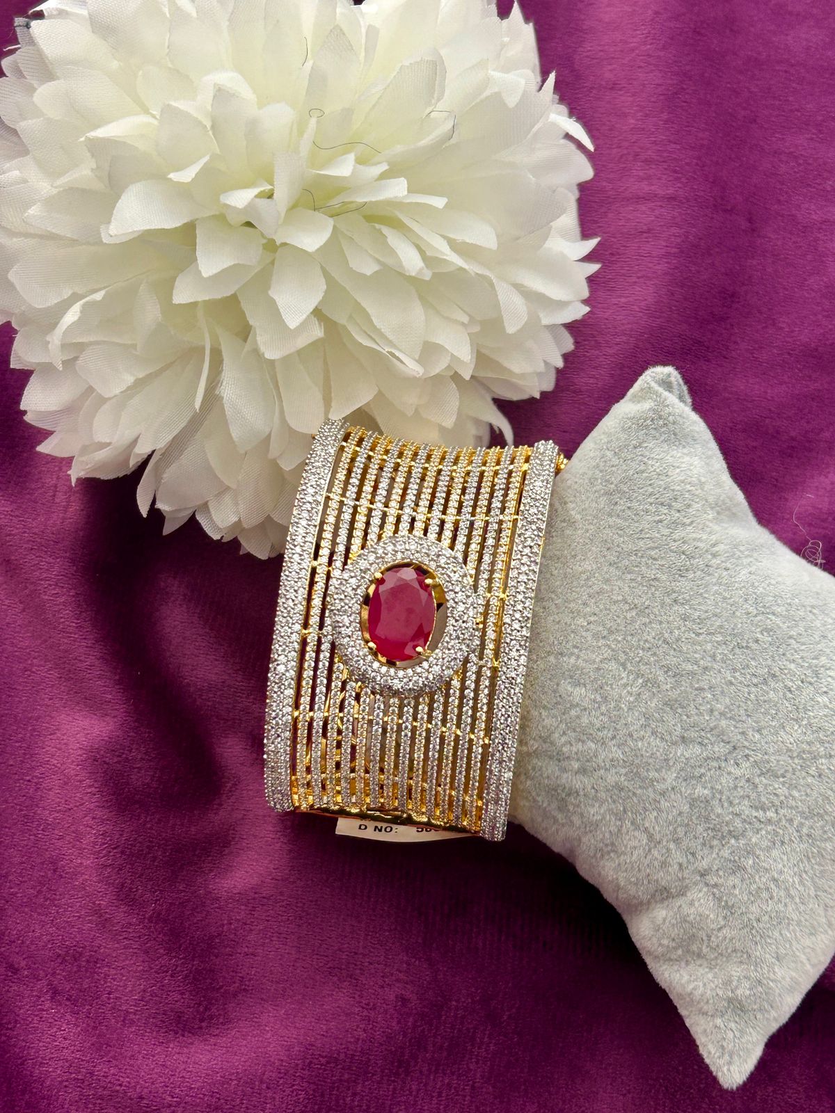 Premium Ruby Stone American Diamond Grand Openable Bracelet Gold & Silver Finish