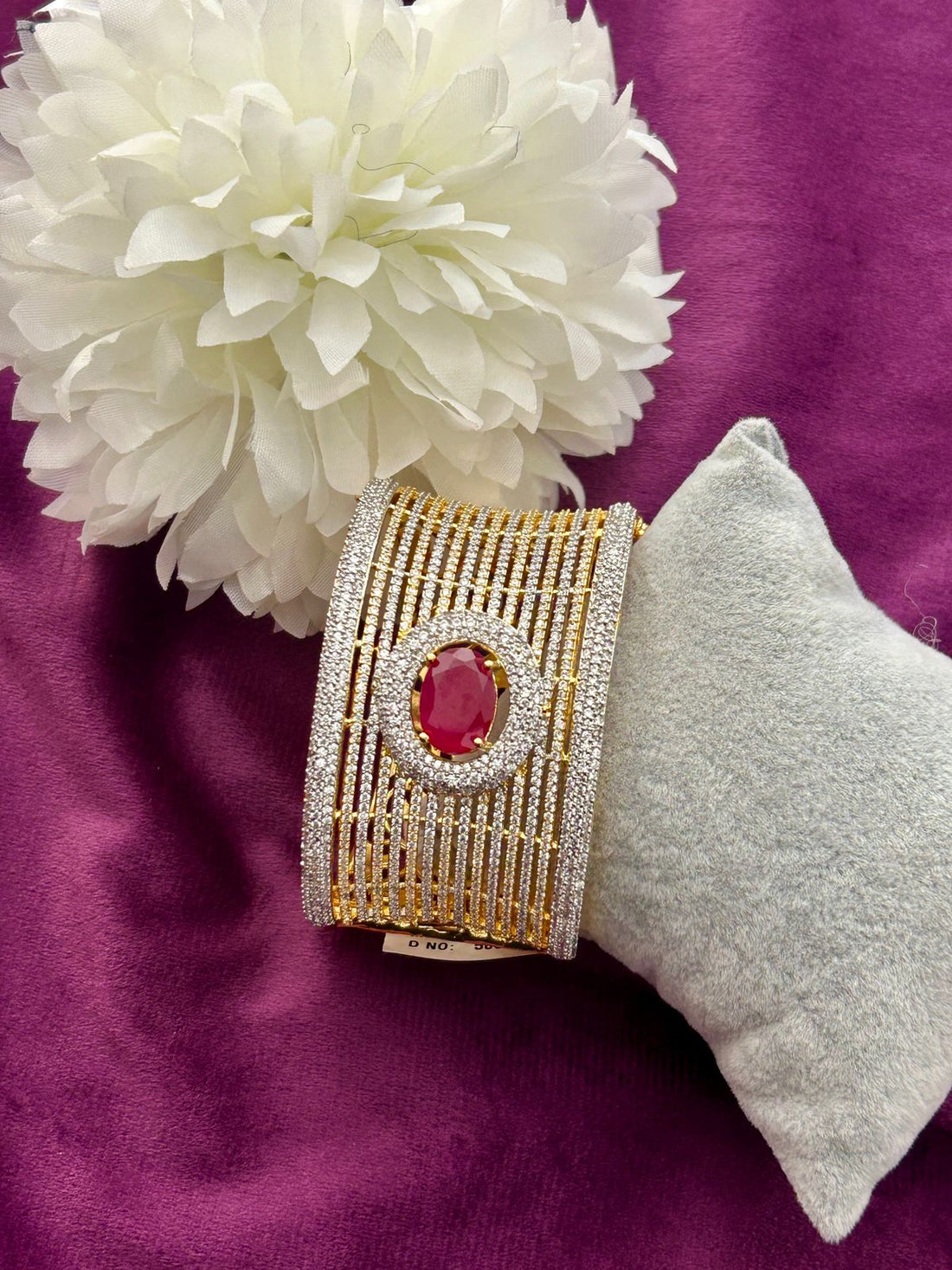 Premium Ruby Stone American Diamond Grand Openable Bracelet Gold & Silver Finish