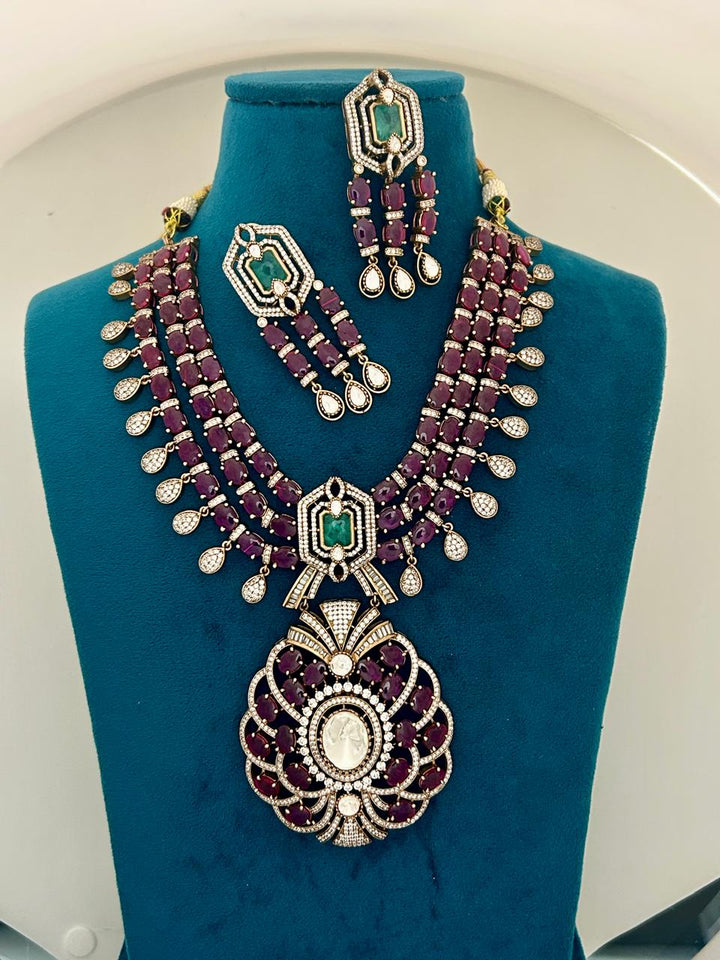 Royal Ruby–Green Heavy Bridal Kundan Necklace Set (Premium Long Earrings)