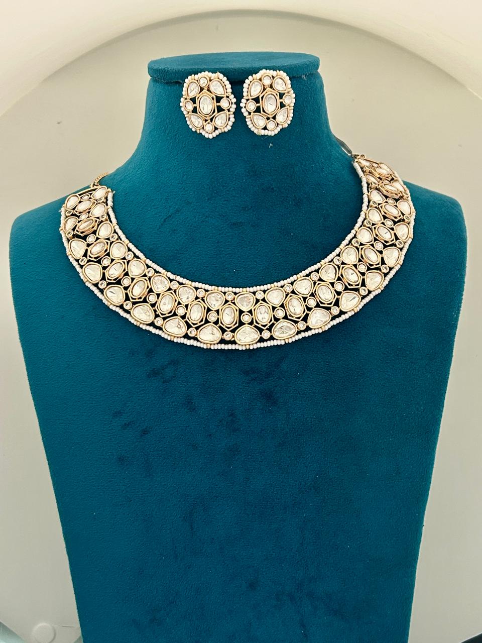 Premium Polki Kundan Choker Necklace Set (Earrings Included)
