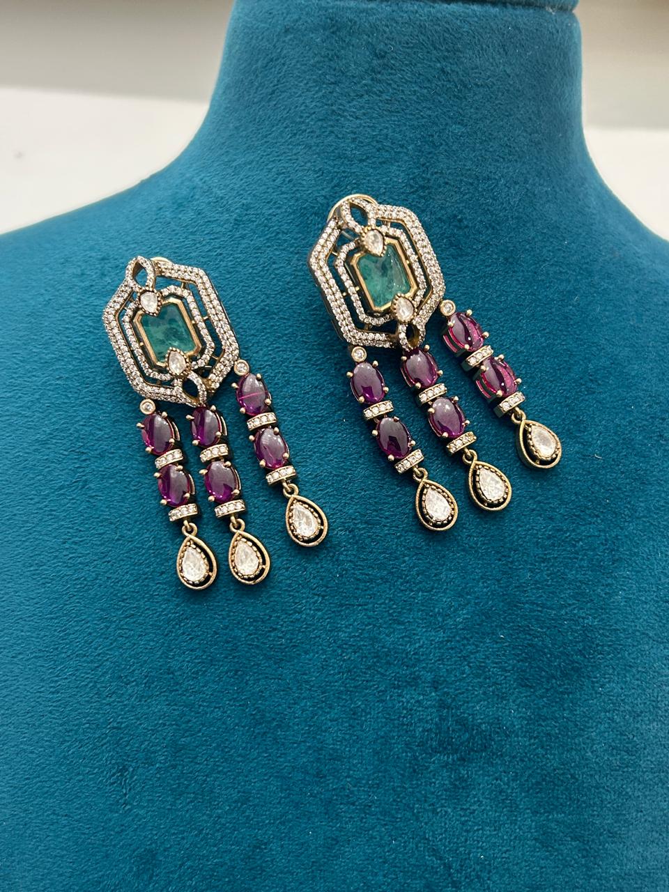 Royal Ruby–Green Heavy Bridal Kundan Necklace Set (Premium Long Earrings)