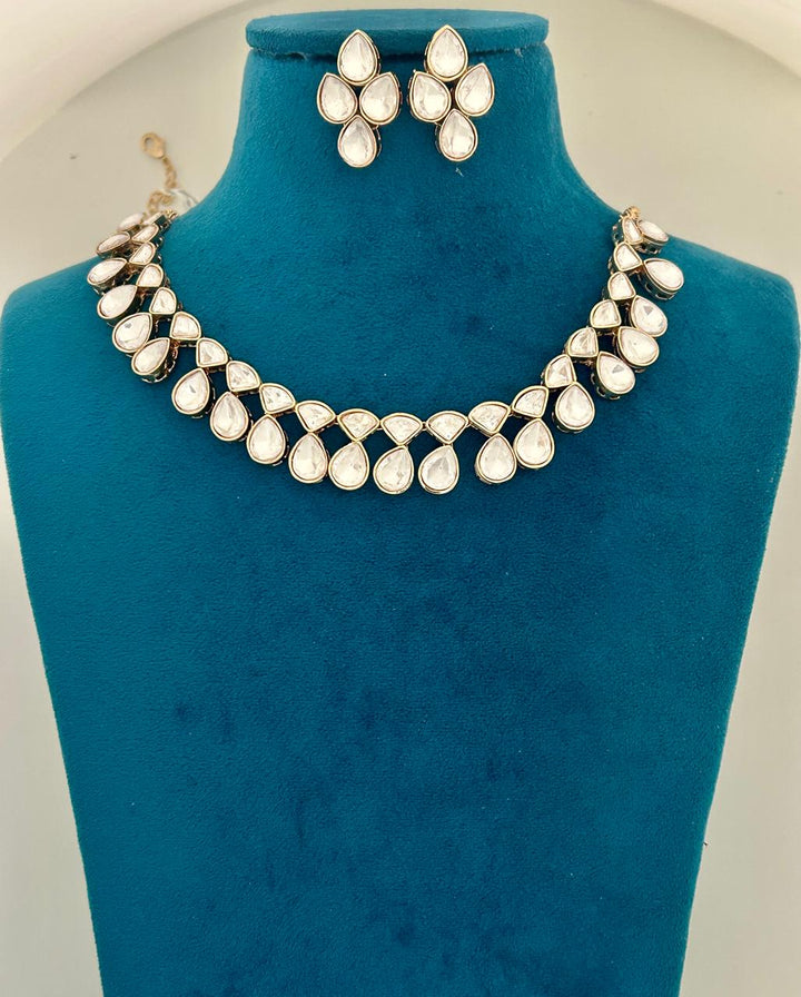 Teardrop Polki Kundan Necklace Set (With Earrings)