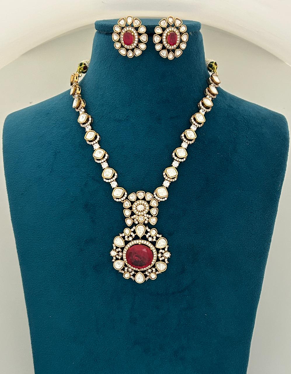 Elegant Red Stone Kundan Necklace Set