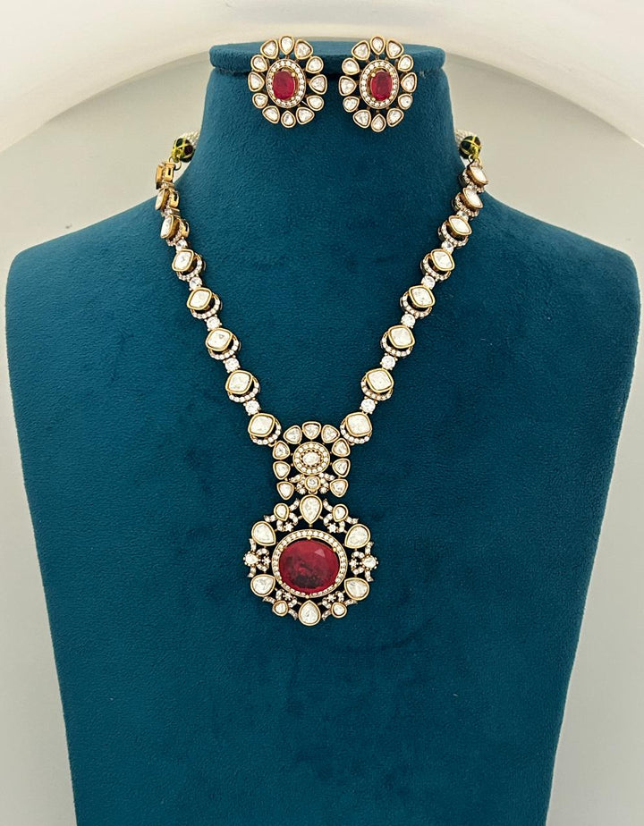 Elegant Red Stone Kundan Necklace Set