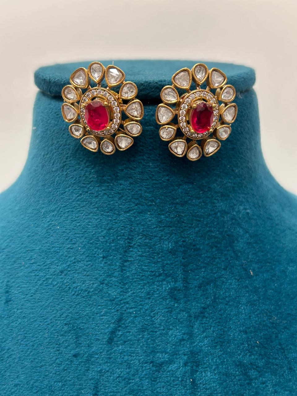 Elegant Red Stone Kundan Necklace Set