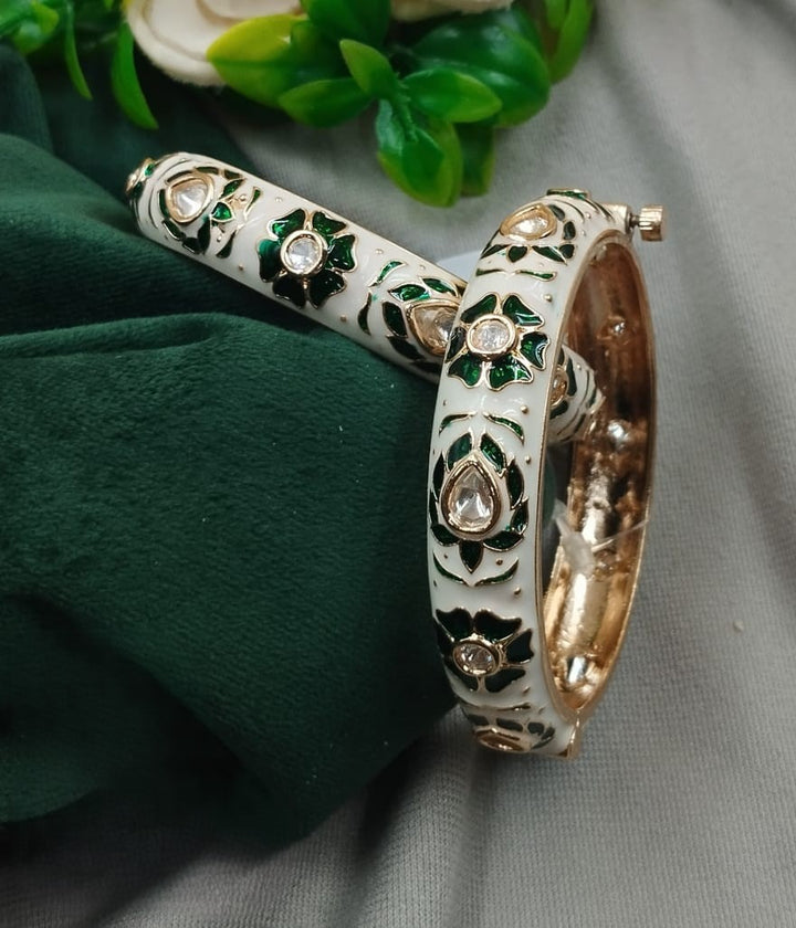 White Meenakari Kundan Openable Bangles – Royal Lotus Design