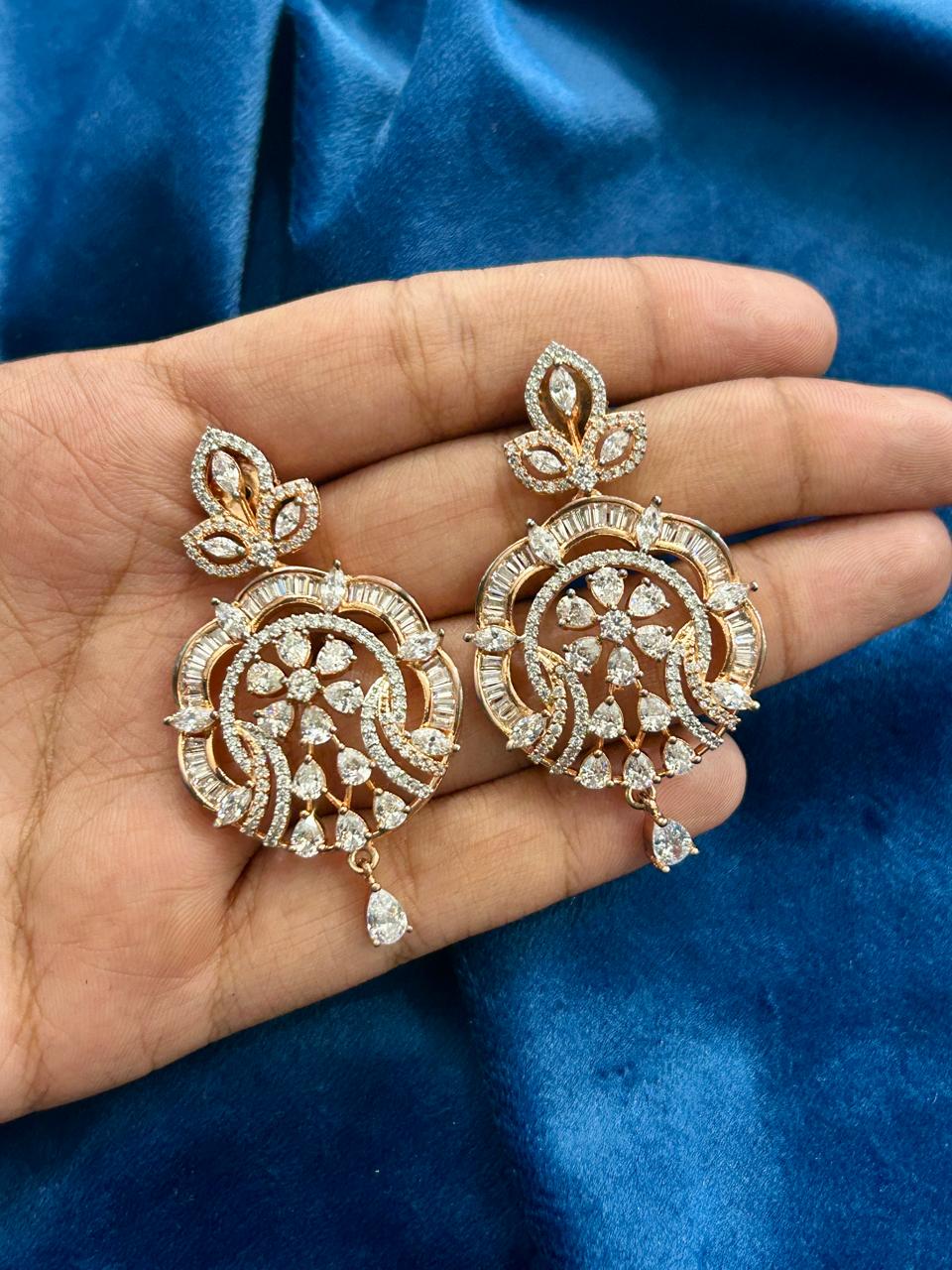 Designer Gold Finish CZ Grand Pendant Set with Earrings Premium Wedding & Festive Jewellery