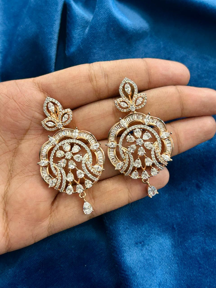 Designer Gold Finish CZ Grand Pendant Set with Earrings Premium Wedding & Festive Jewellery