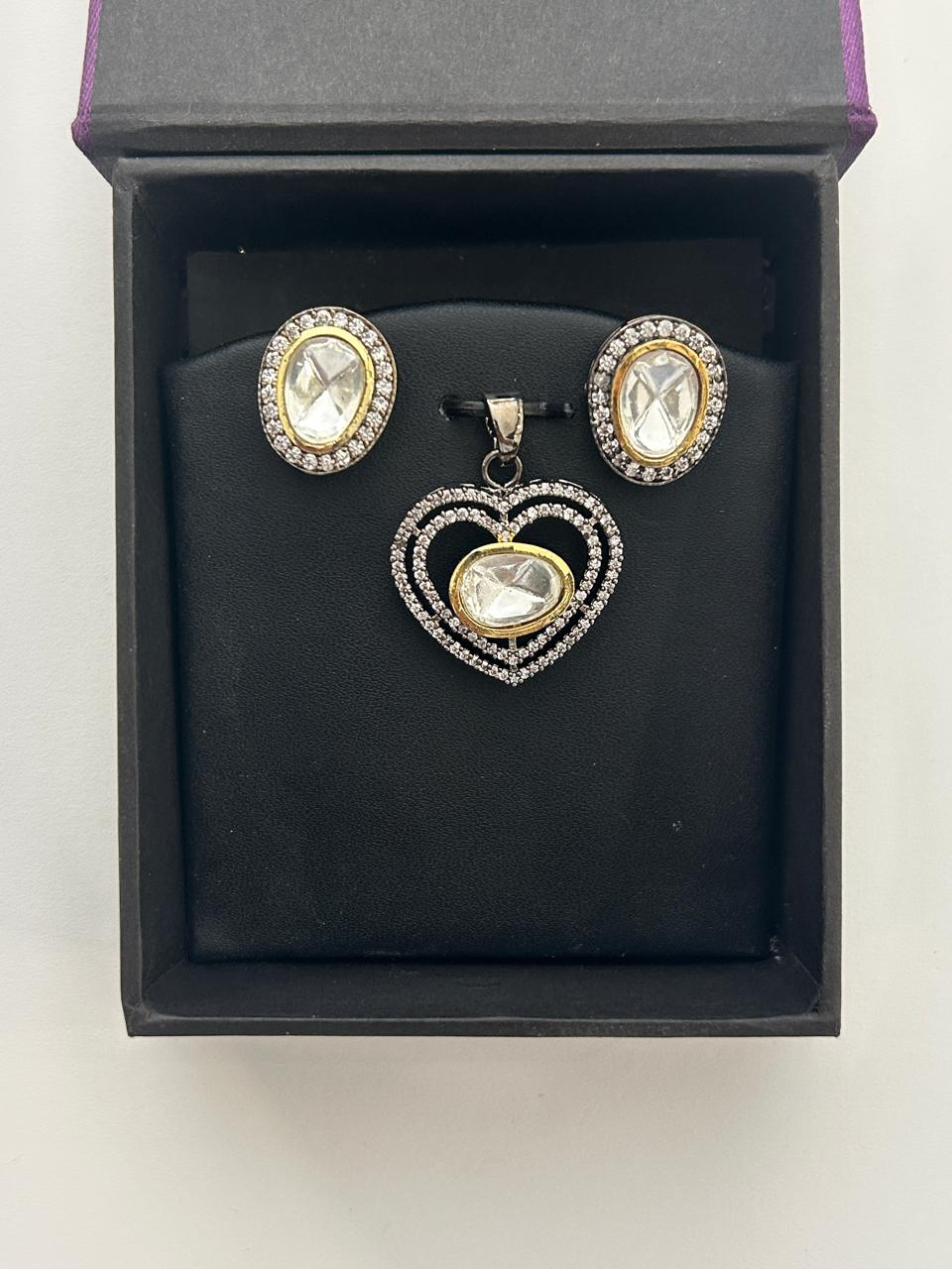 Kundan Look Heart Pendant Set with Earrings Premium Everyday & Festive Jewellery