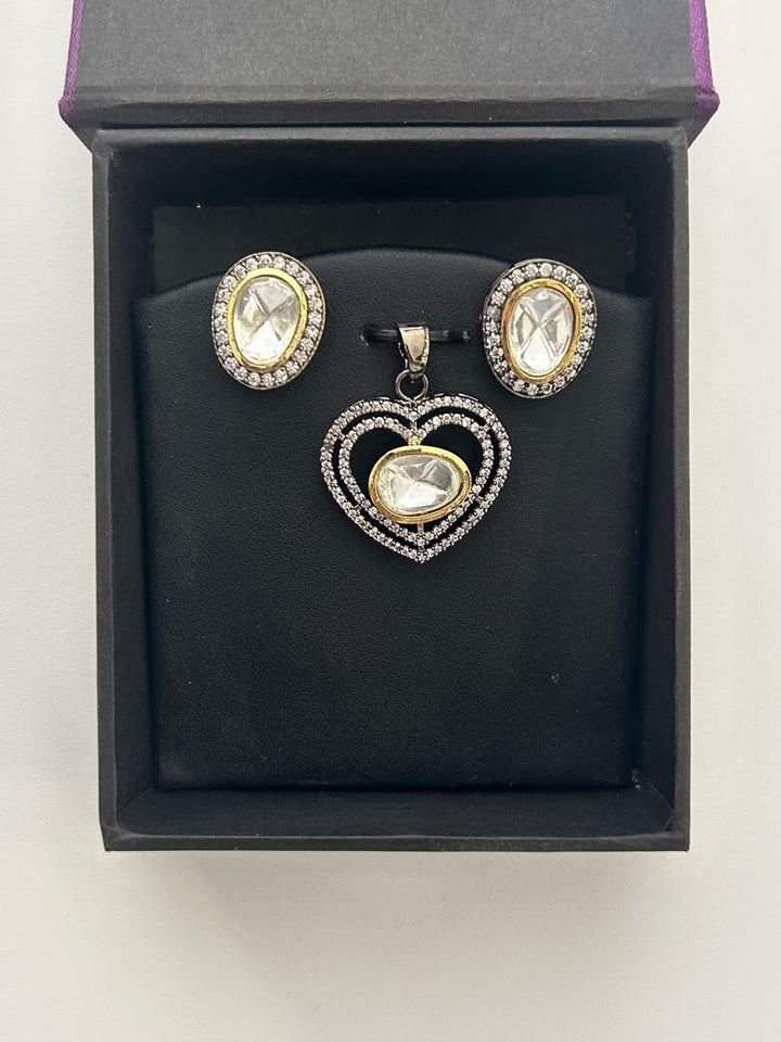 Kundan Look Heart Pendant Set with Earrings Premium Everyday & Festive Jewellery