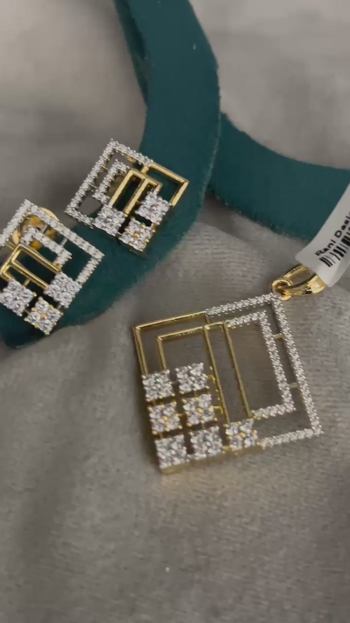 Geometric CZ Diamond Pendant Set in Gold Finish