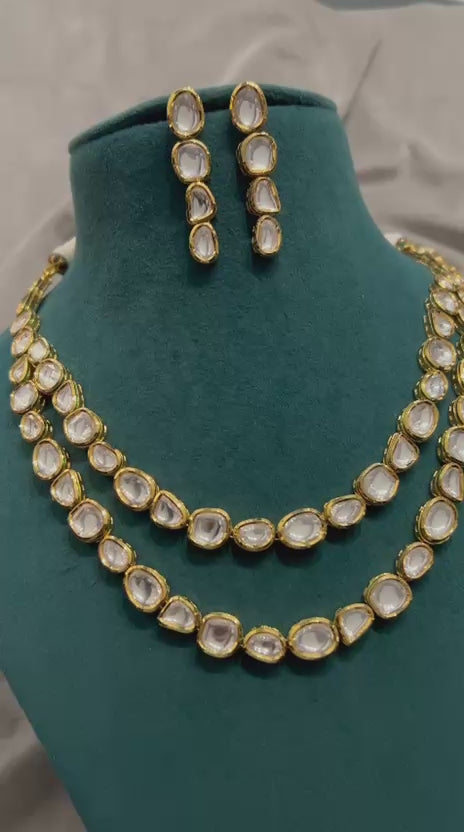 Royal Polki Kundan Double Layer Necklace Set