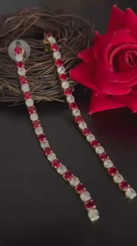 Red & White Stone Long Earrings – Elegant Party Wear Jewellery