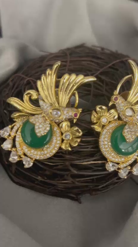 Royal Peacock Green Stone Designer Earrings